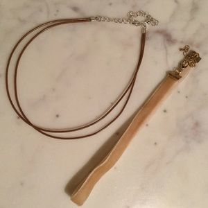 double strap brown leather & tan velvet choker set